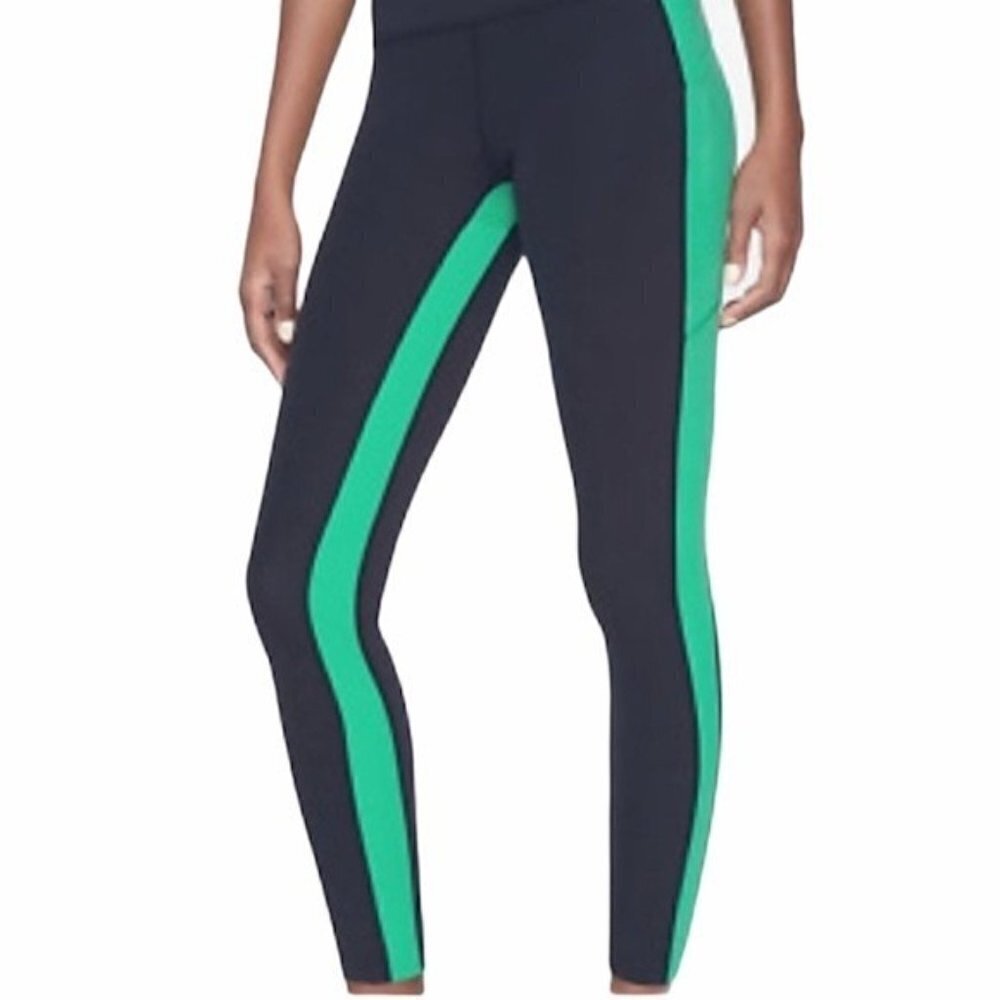 Athleta Yin 7/8 Tight Leggings Navy/Green Size Small High Rise Powervita
